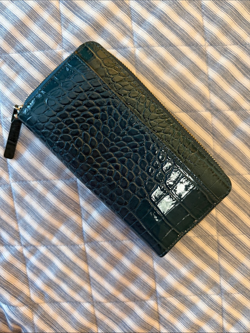 Kate Spade Croc-Embossed Zip Wallet in Deep Aqua - Picture 5 of 5